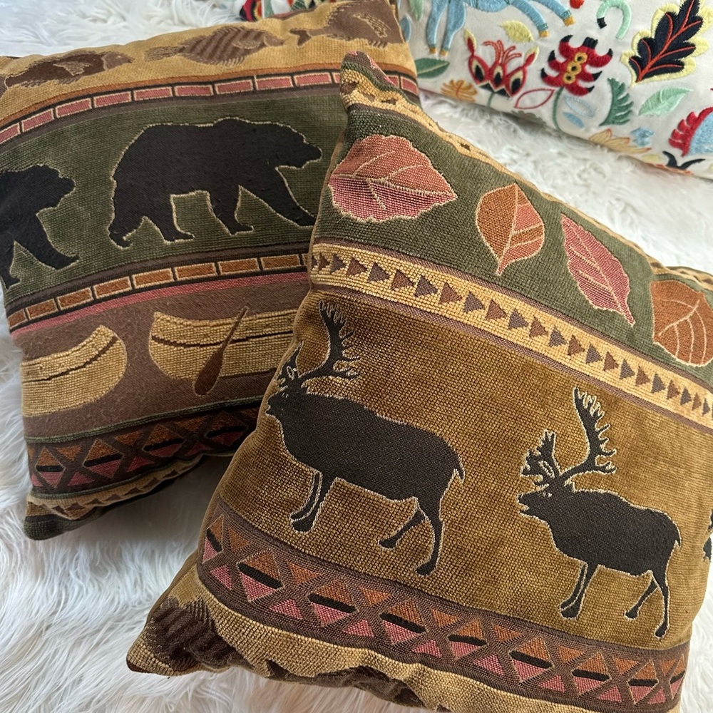 Newport • Vintage Wildlife Motif Throw Pillows Moose & Bear